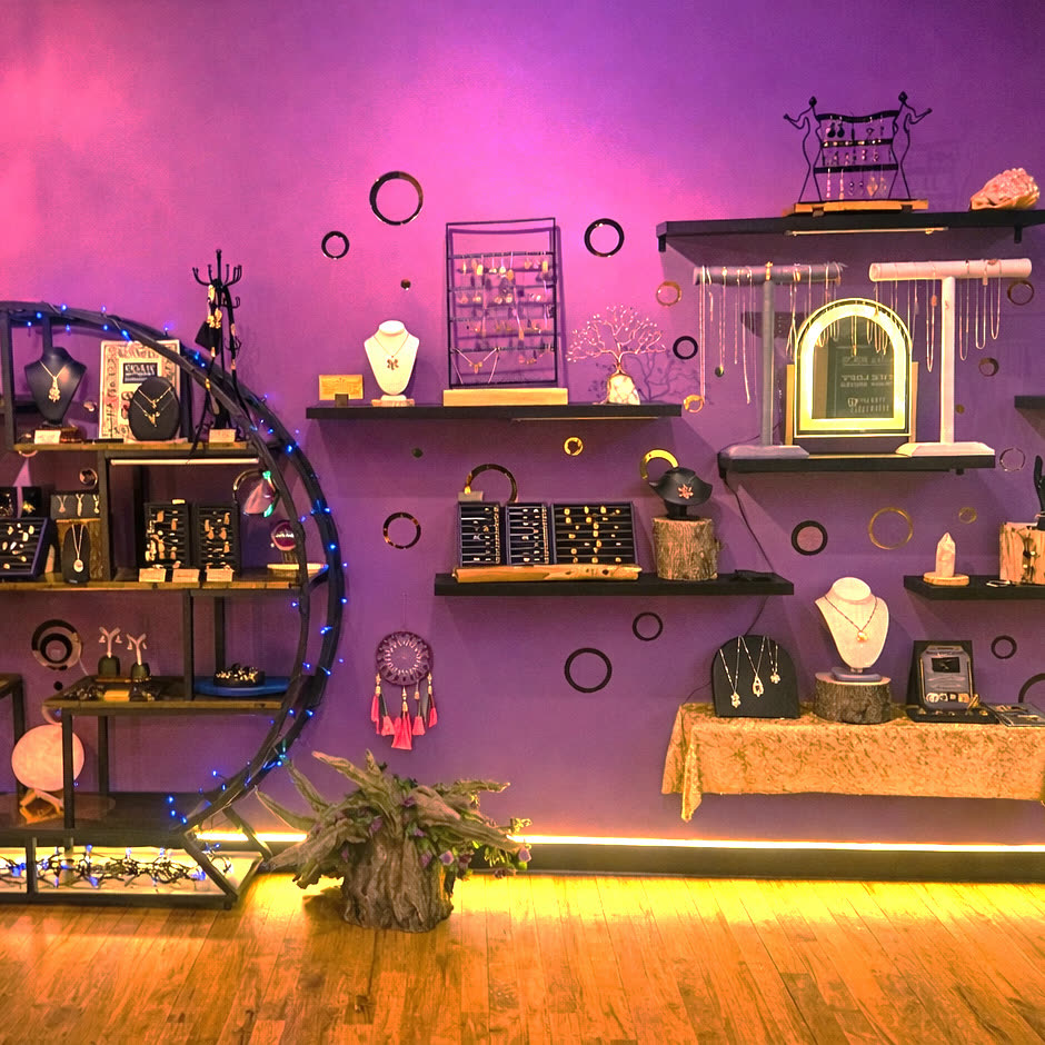 The Alumia jewelry wall at the Savage Mill studio